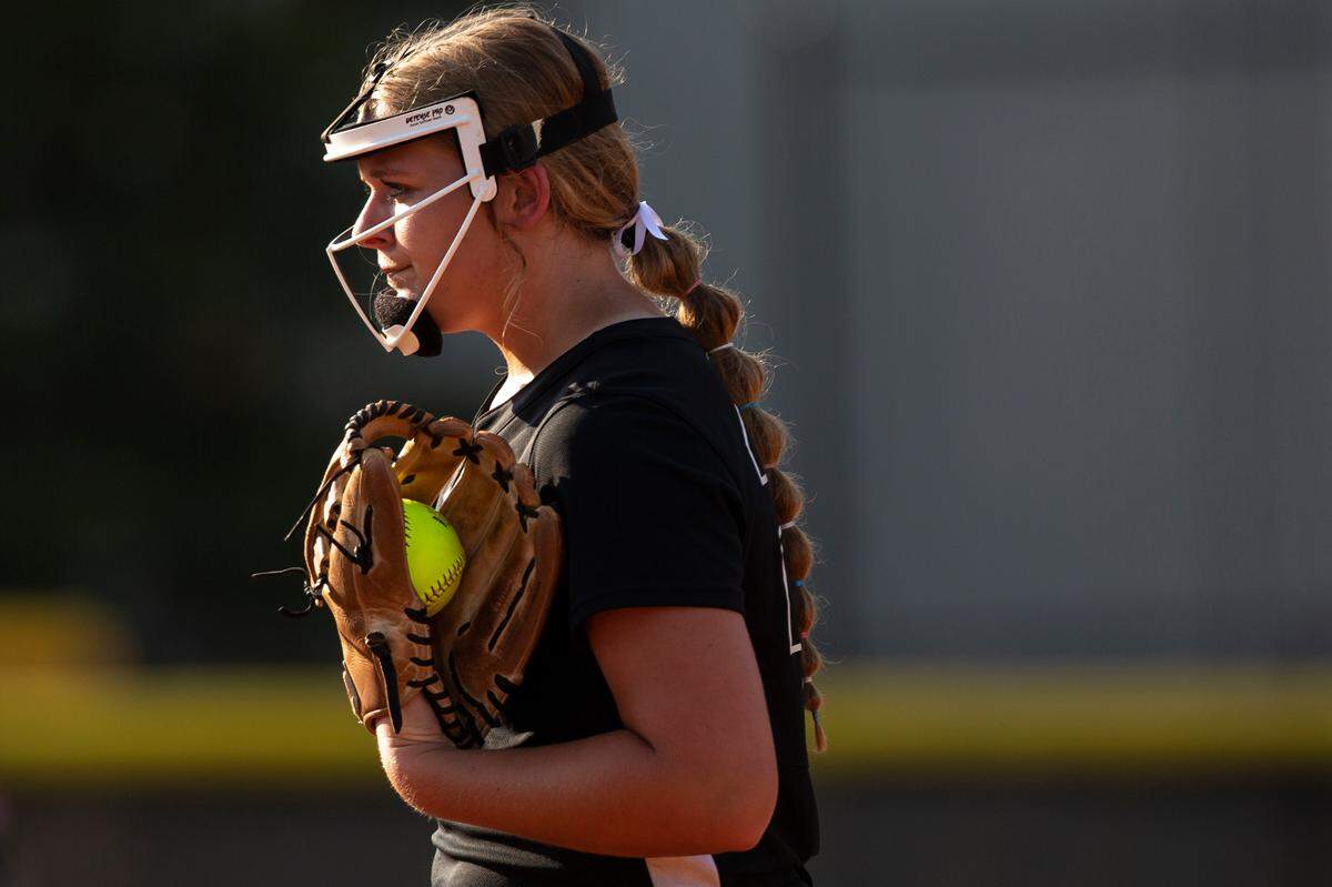 George County Lady Rebels’ Addison Davis prepares to pitch during the 5A 2023 MHSAA Softball Championship game at USM Softball Complex in Hattiesburg on Thursday, May 18, 2023.