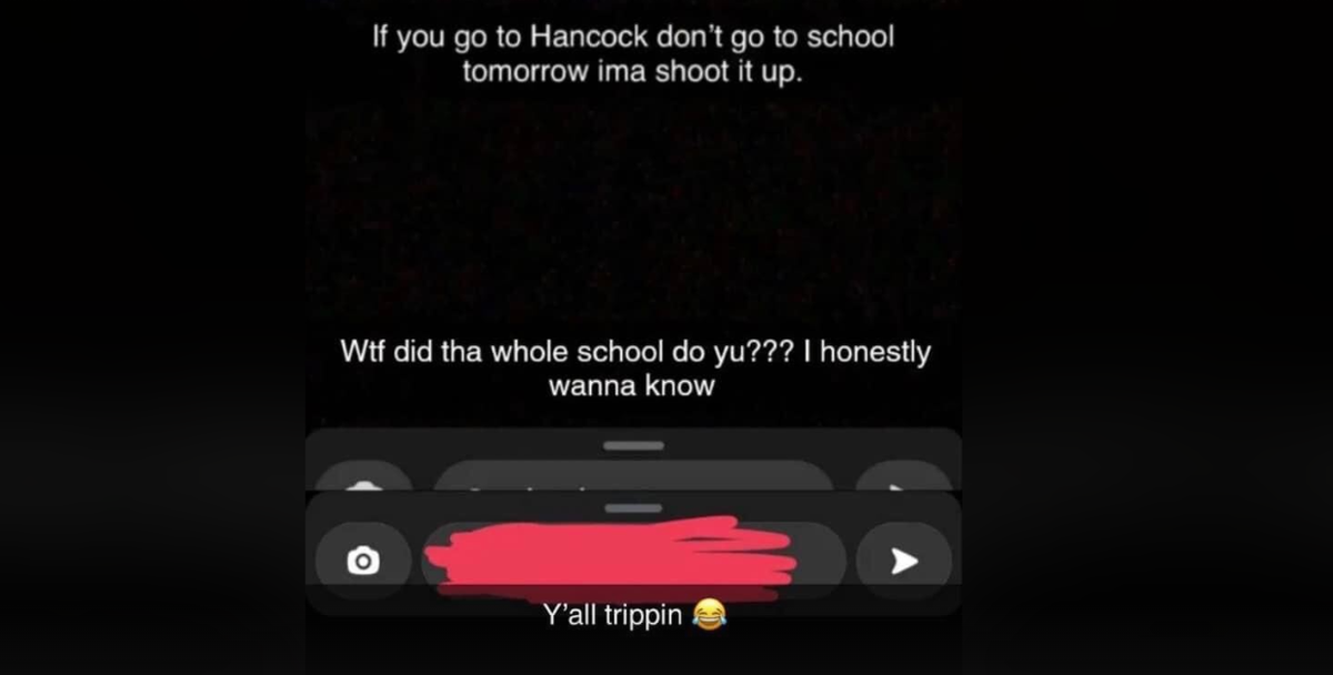 Snapchap screen shot of threat of school shooting at Hancock County School District