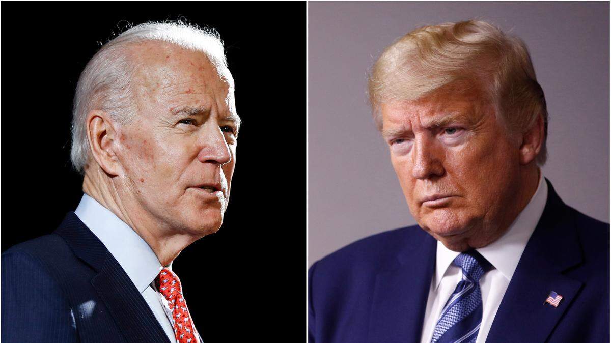 FILE - In this combination of file photos, former Vice President Joe Biden speaks in Wilmington, Del., on March 12, 2020, left, and President Donald Trump speaks at the White House in Washington on April 5, 2020. Trump has accused his Democratic rival Biden of having connections to the “radical left” and has pilloried his relationship with China, his record on criminal justice, his plans for the pandemic and even his son’s business dealings. (AP Photo, File)