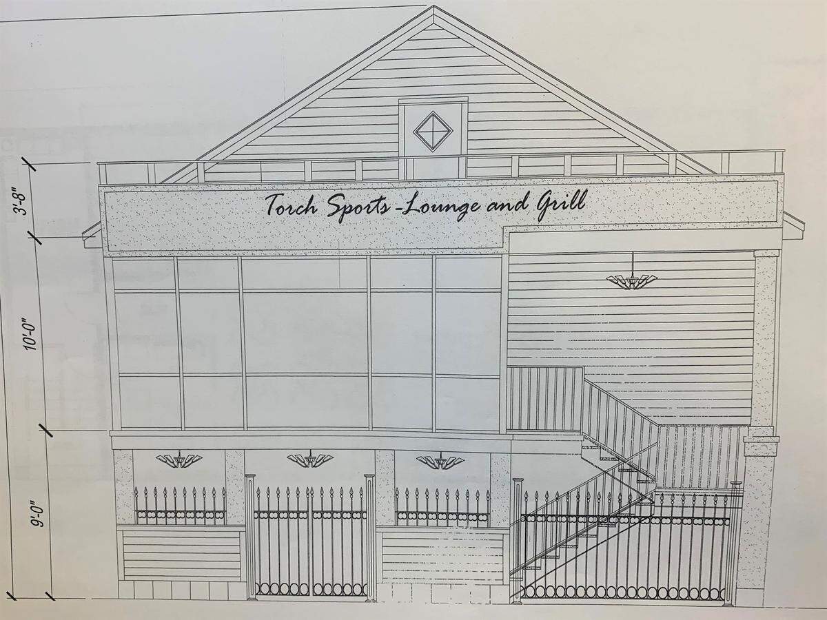 A rendering of the Torch Sports Lounge & Grill shows what is planned on a vacant lot on Main Street in Biloxi.