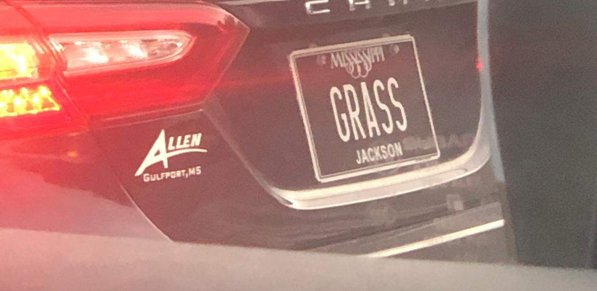 Wonder what sort of grass this driver is referring to with this plate that reads “GRASS”.