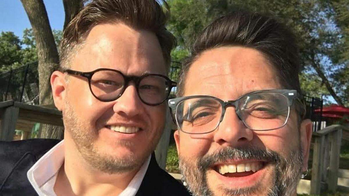 Doug Myatt, right, with his fiance, Brandon Hall