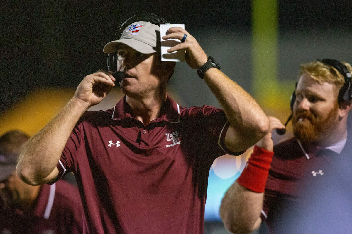 Long Beach Head Coach Jacob Massey reacts during a game between Bay High and Long Beach at Tiger Stadium in Bay St. Louis on Friday, Sept. 13, 2024.