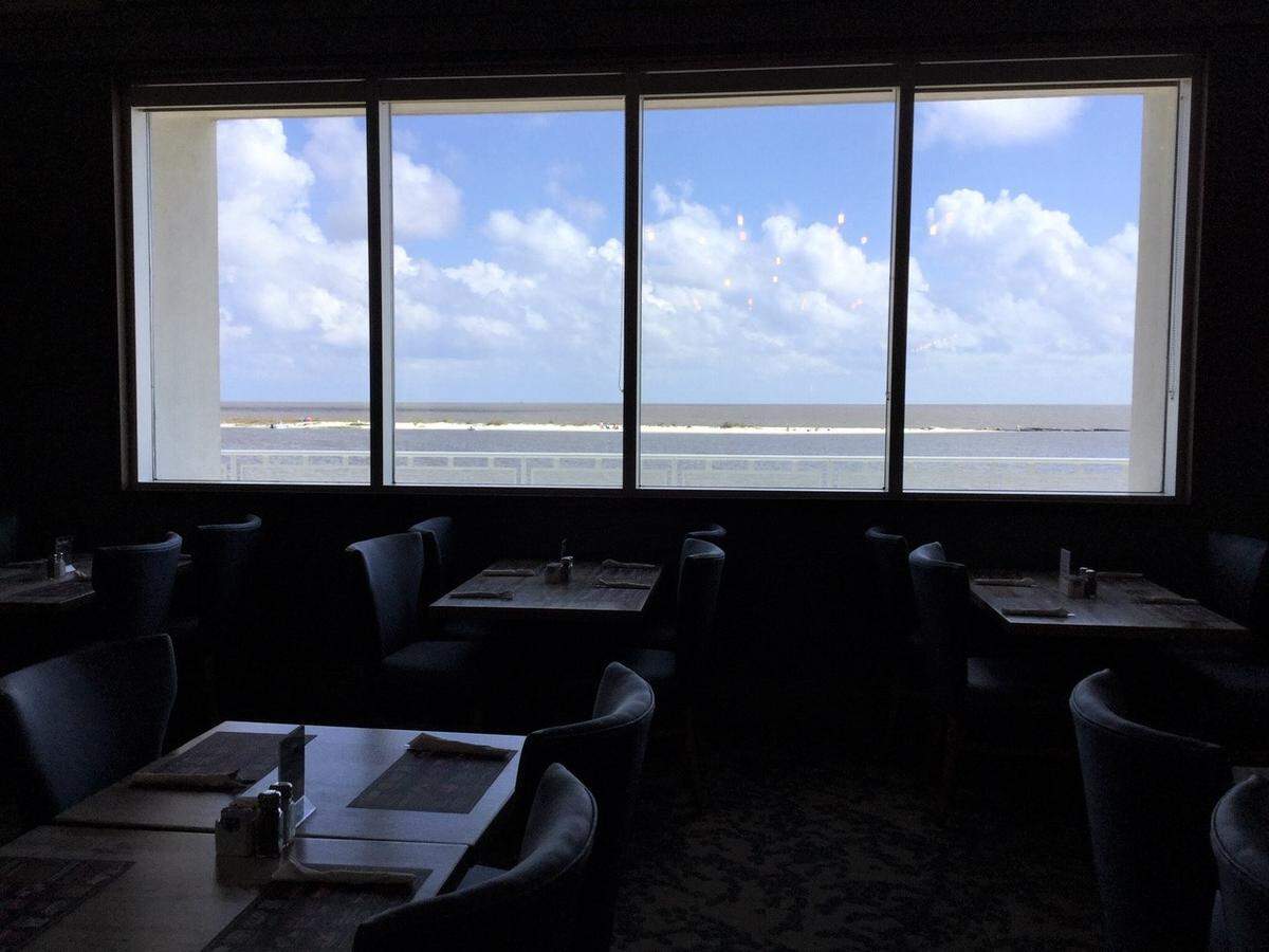 The view from a window at Hard Rock Casino Biloxi shows the proximity of Deer Island to the mainland and casinos.