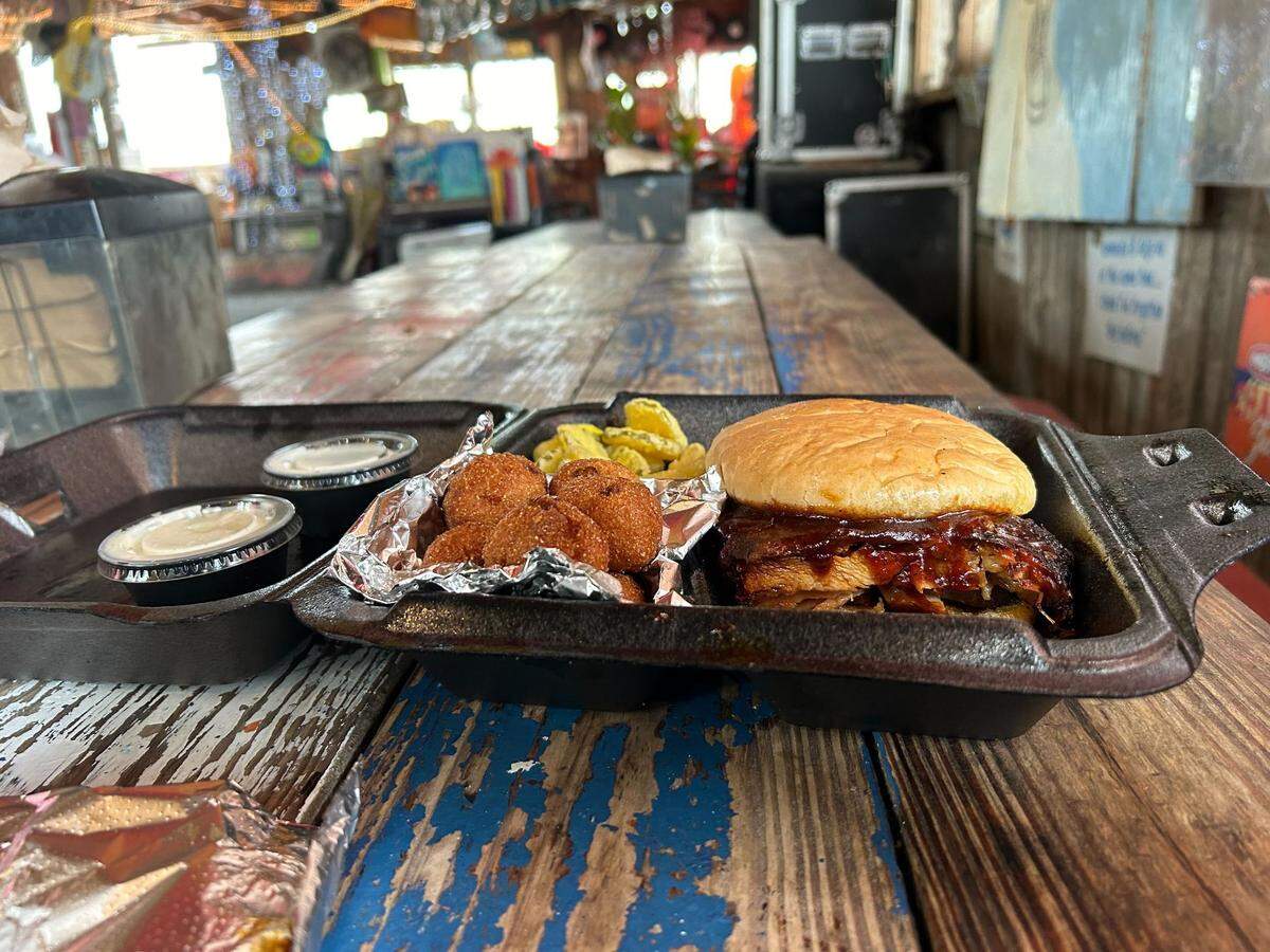 The baby back rib sandwich meal at The Shed Barbecue and Blues Joint.