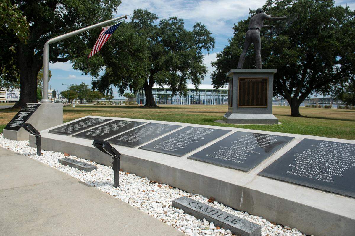 The Hurricane Camille memorial is in its new location next to the Maritime and Seafood Museum at Point Cadet in Biloxi. The memorial was previously located along U.S. 90.