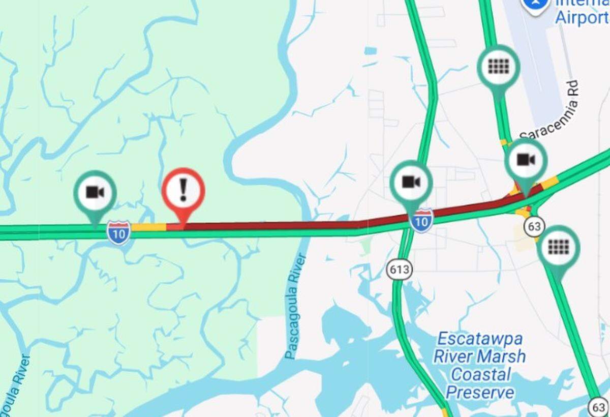 A traffic map from MDOT shows the location of Thursday’s backup on I-10.