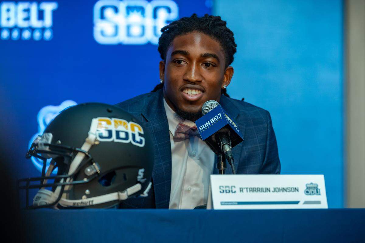 NEW ORLEANS - Old Dominion’s R’Tarriun Johnson at Sun Belt media days at the Sheraton New Orleans Hotel on July 26, 2022 in New Orleans, Louisiana.