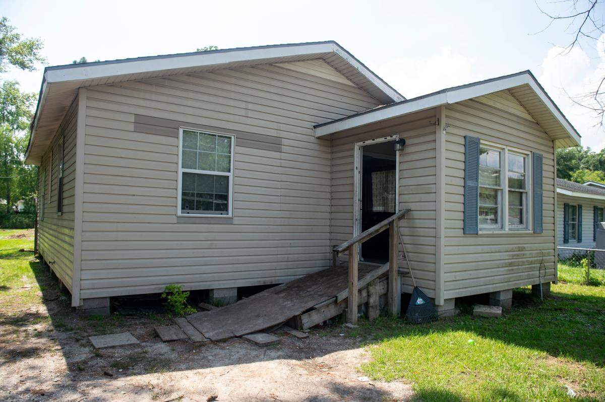 Antrease Bullock’s home in Gulfport on Monday, June 10, 2024. Mississippi Heroes, a non-profit on the Mississippi Coast, will replace the wooden wheelchair ramp on Bullock’s home with a metal one, giving her easier access to leave her home.