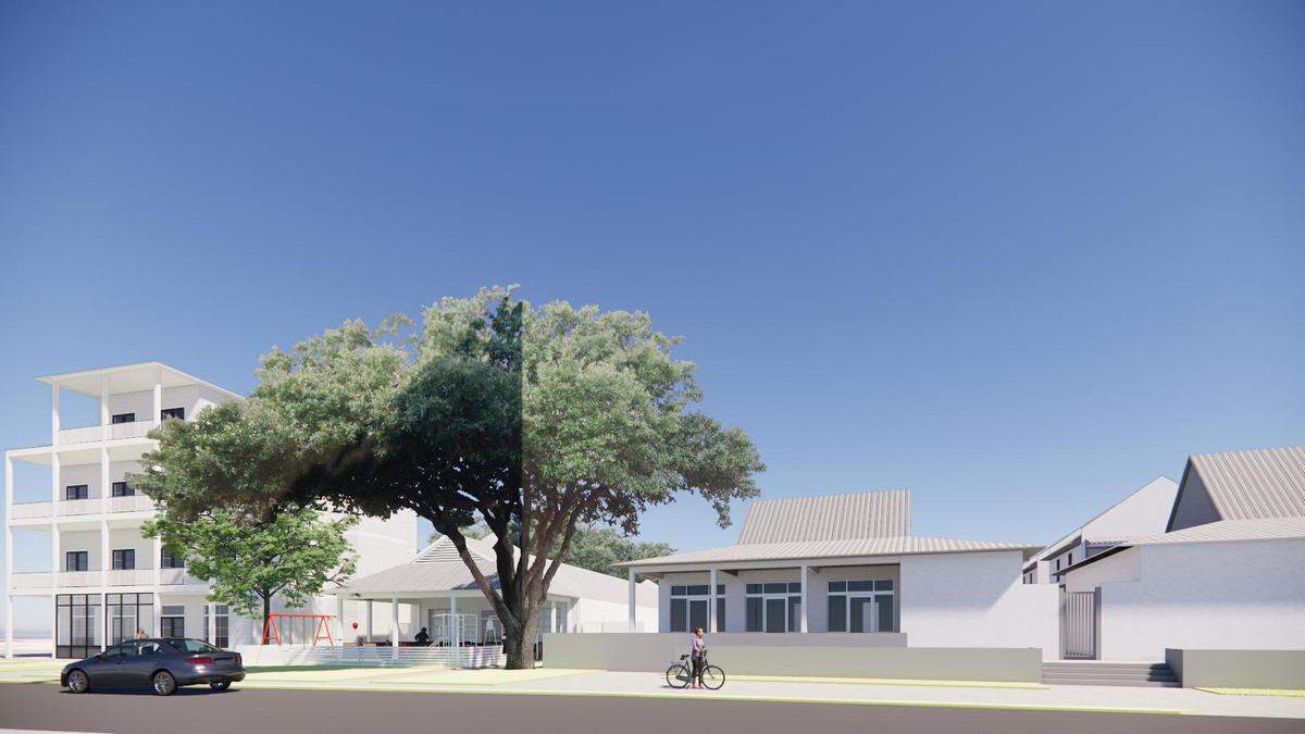 Tucked behind the tree, with a fenced playground in the front, will be 9 Toes Brewing Company coming to Pass Christian in spring 2026.