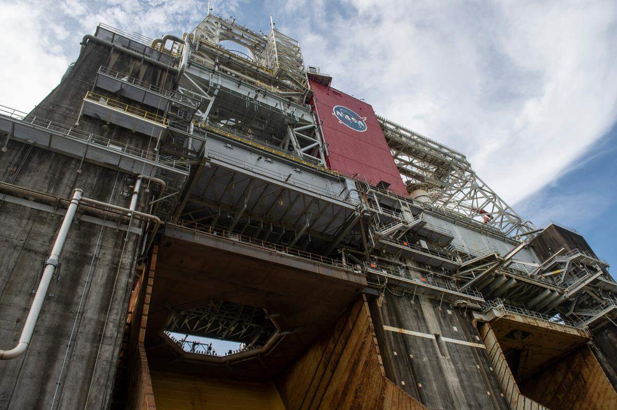 NASA’s B1 and B2 test stands at Stennis Space Center in Hancock County on Monday, Aug. 8, 2022. NASA tested the core stage of the SLS rocket – which will fly later this year as a part of the Artemis missions – on this test stand in January 2021. The core stage contains four of the RS-25 engines which are built at Stennis.