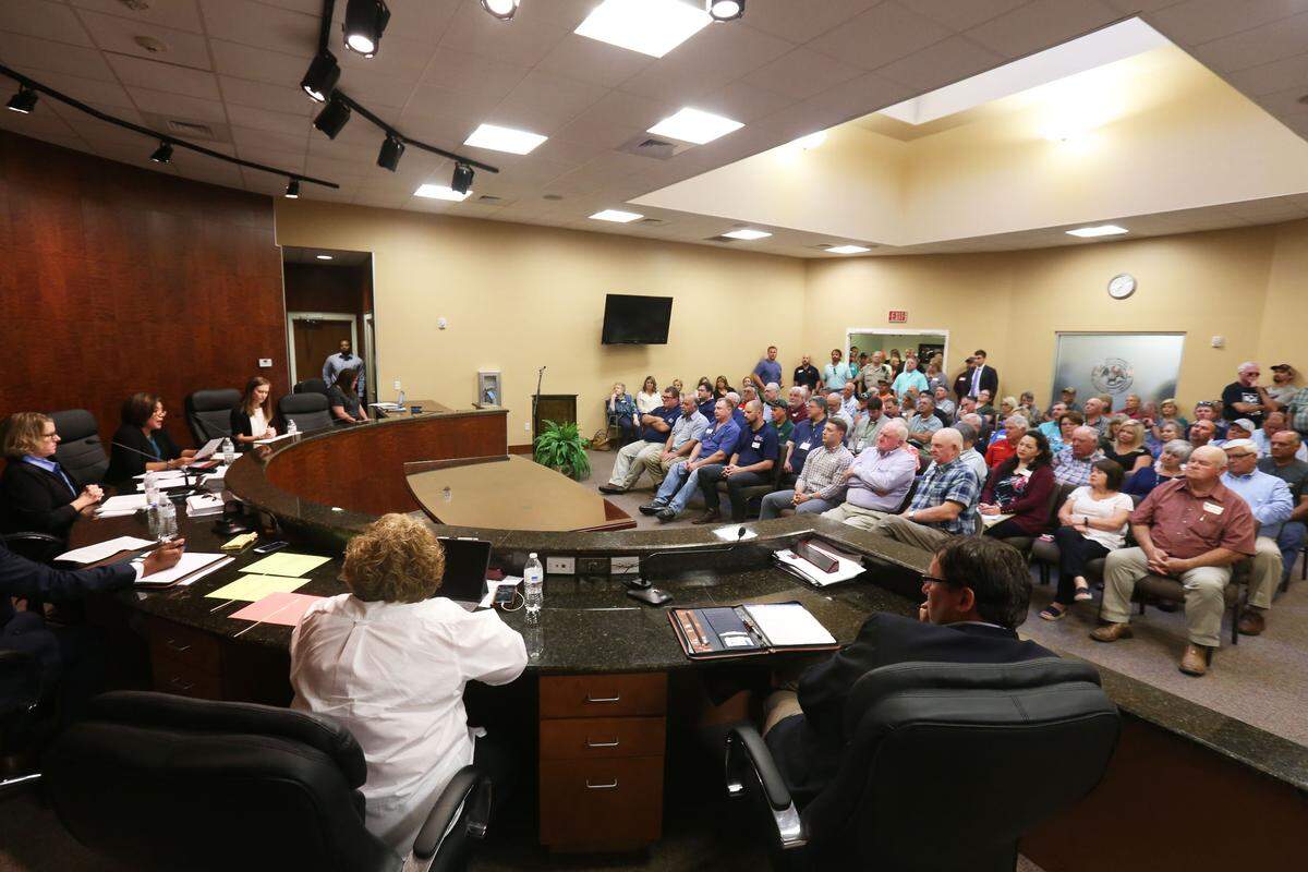 It was standing room only at a public hearing in Lucedale Tuesday, May 14, 2019, for a proposed wood pellet plant environmental permit in George County. Environmental activists from outside the area tried to get locals to see potential hazards, but most in the crowd welcomed the jobs and economic impact.