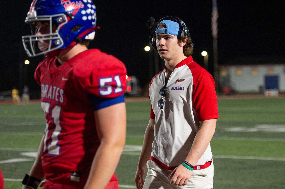 Pass Christian student coach and former quarterback Will Weatherly during a game between Pass Christian and St. Stanislaus at Francis McDonald Stadium in Pass Christian on Friday, Sept. 20, 2024.