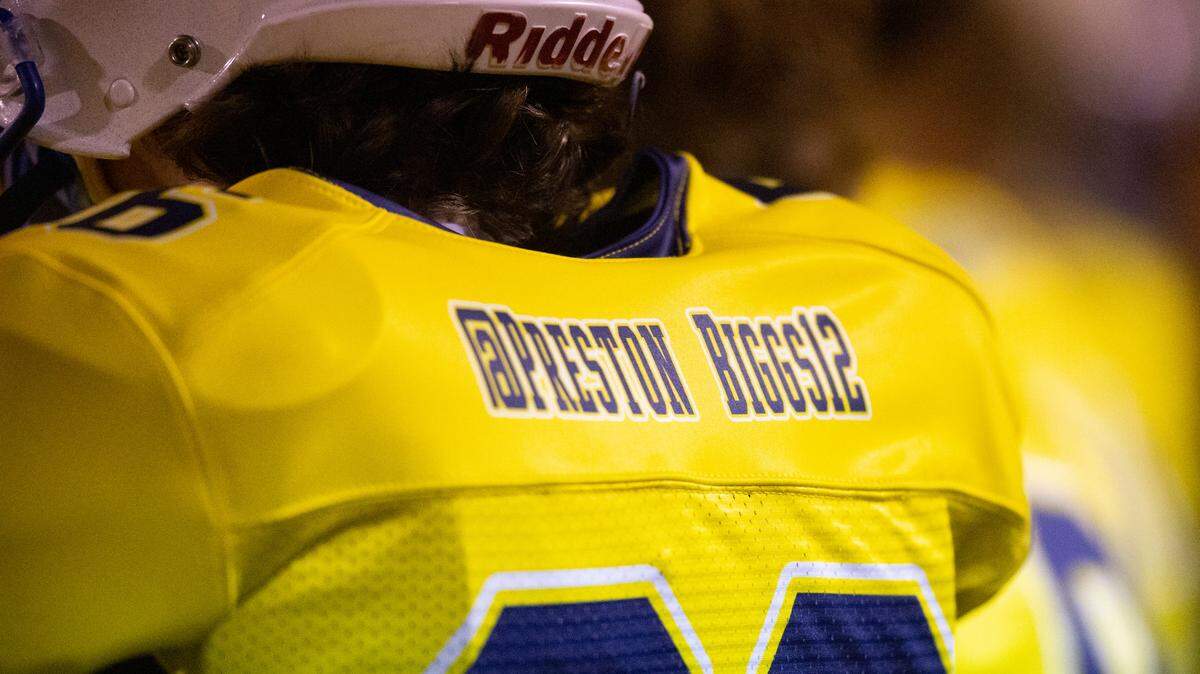 St. Martin players wear their social media handles on the backs of their jerseys during a game against Hancock at Joe Barlow Stadium in St. Martin on Friday, Sept. 30, 2022.