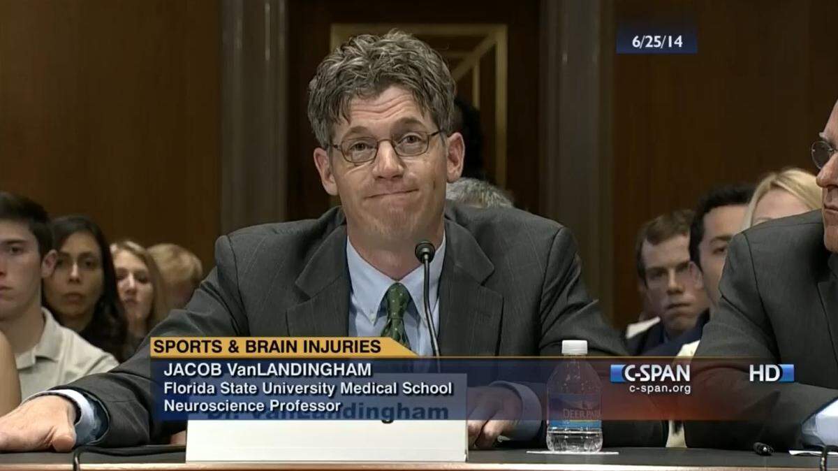 Jake Vanlandingham, a Florida neuroscientist and founder of a biomedical startup called Prevacus, testified on June 25, 2014 before the Senate Special Committee on Aging about the effects of traumatic brain injury and his ongoing research. Prevacus became dormant in 2020 after officials arrested a Mississippi nonprofit director for allegedly stealing more than $2 million in federal grant funds to make investments in the company.