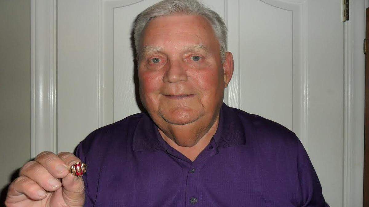COURTESY PHOTO 
 Murrell Jarman of Murfreesboro, Tenn., is happy to be reunited with a Biloxi High class ring he lost in 1956.