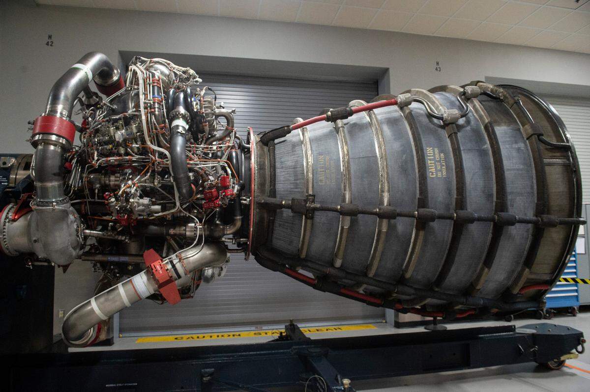 One of the RS-25 engines at Stennis Space Center in Hancock County on Monday, Aug. 8, 2022. The Artemis missions, which aim to bring astronauts back to the moon, will all be outfitted with the RS-25 engines, 16 of which are recycled from the space shuttle program.