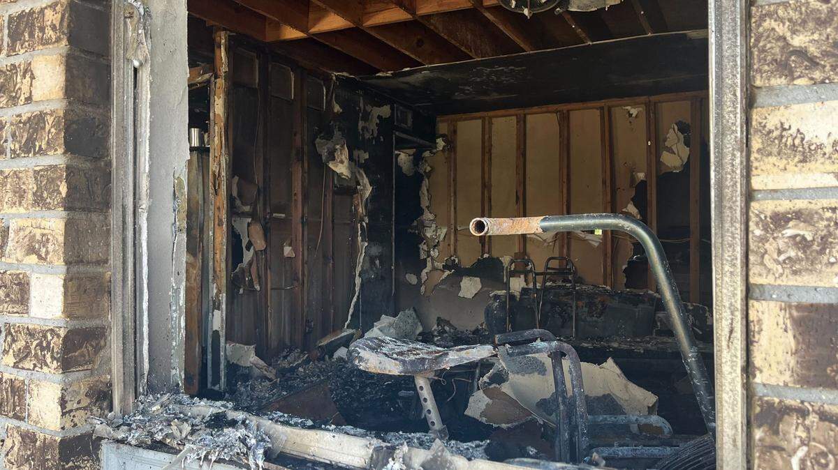 Severe damage is seen Tuesday in a unit at Sugar Mill Apartments in Gulfport after Tuesday’s fire.