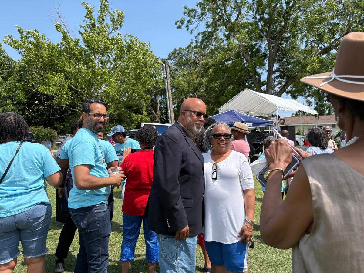 U.S. Rep. Bennie Thompson, who represents the Mississippi Delta in Congress, poses for a photo with a supporter on Sunday, June 1 at a rally in Gulfport for mayoral candidate Sonya Williams Barnes. 