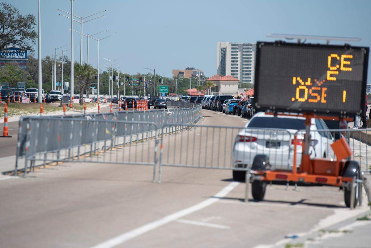 A parking bay along Highway 90 full of cars during Black Spring Break on Saturday, April 12, 2025.