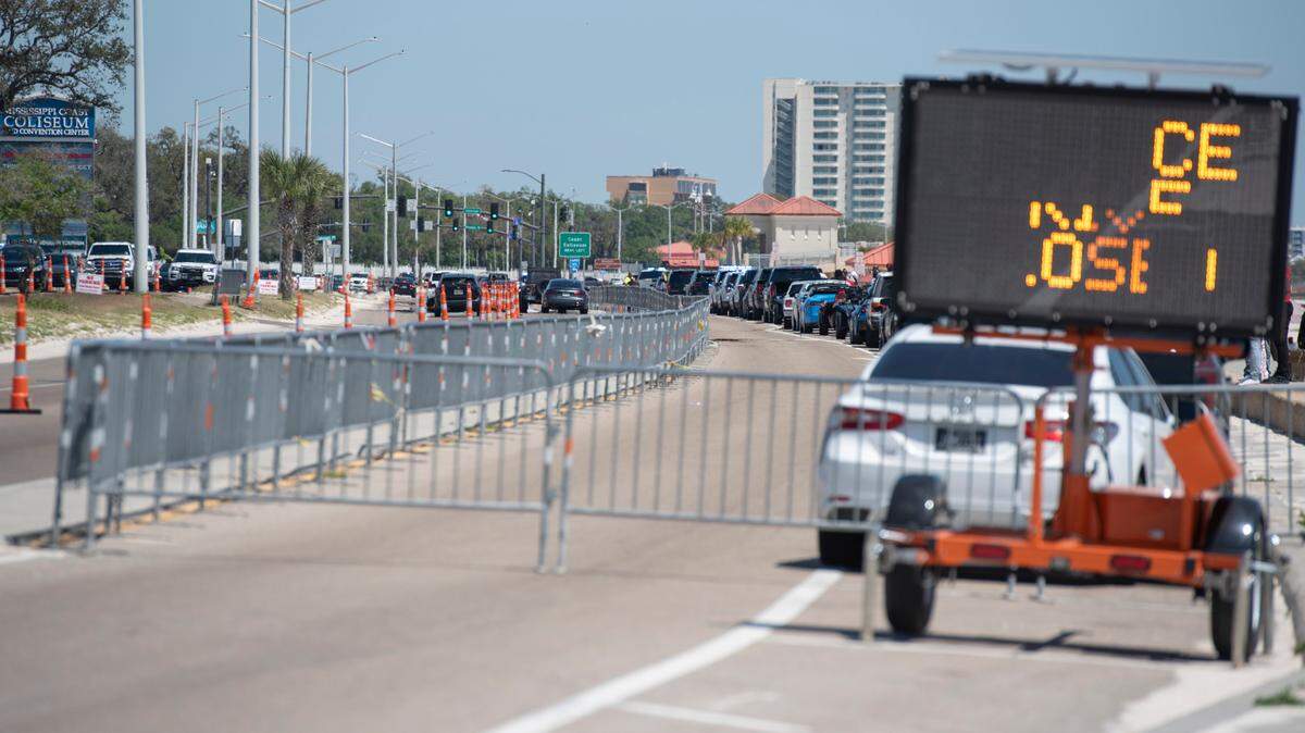 A parking bay along Highway 90 full of cars during Black Spring Break on Saturday, April 12, 2025.