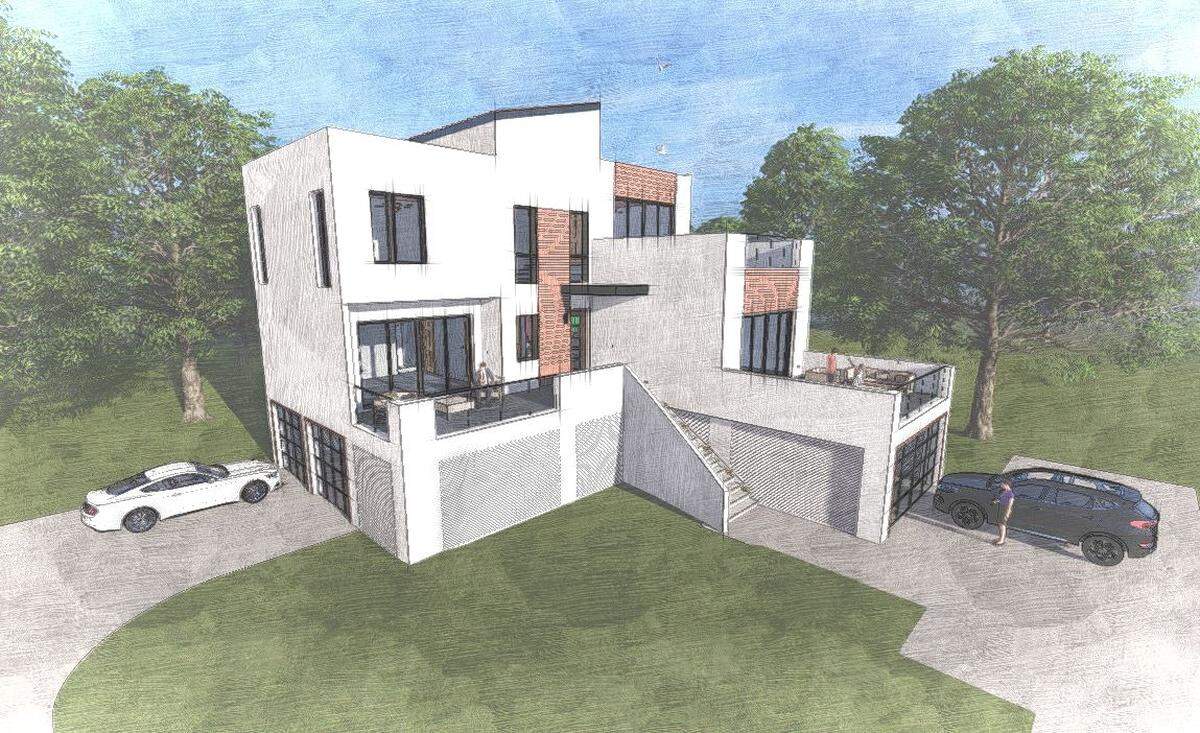 A side view sketch shows a mockup of one of the luxury insulated concrete form homes that will be built as a part of Liberty Estates.