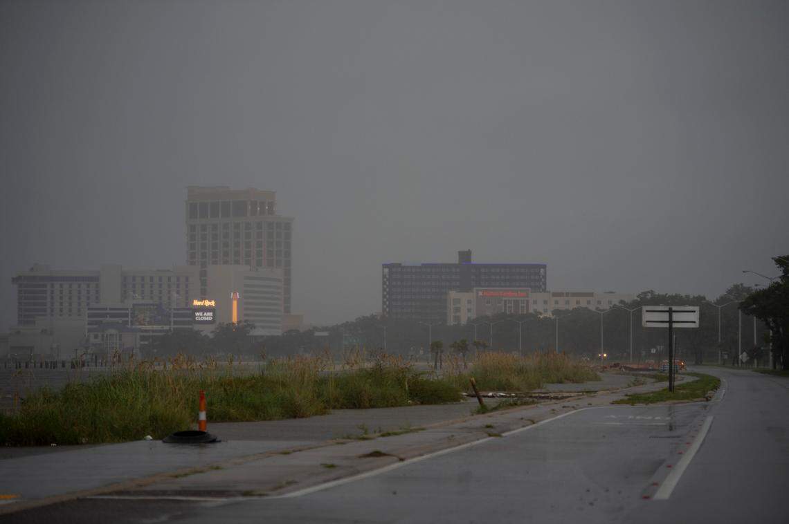Dark clouds loom over Biloxi as Hurricane Ida approaches on Sunday.