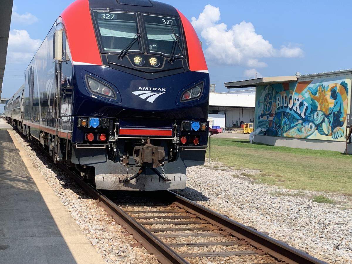 Those getting ready to board the first eastbound Amtrak train in Biloxi were excited to see it pull up to the landing platform Monday. Those on the train who boarded in New Orleans, Bay St. Louis and Gulfport waved as they arrived nearly an hour late.