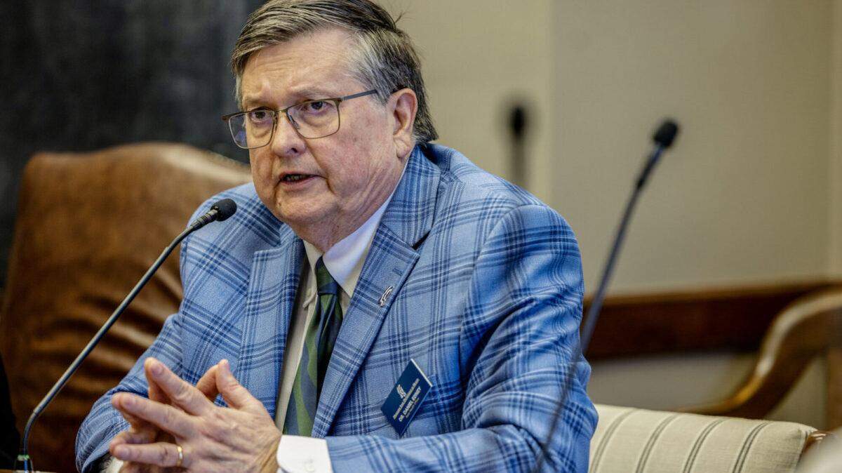 Dr. Dan Edney, Mississippi’s state health officer, speaks to lawmakers during the Democratic caucus meeting at the State Capitol in Jackson on April 1, 2025. The meeting focused on discussing federal cuts to healthcare.