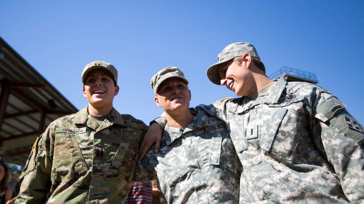 BRANDEN CAMP/ASSOCIATED PRESSU.S. Army Capt. Kristen Griest, left, Maj. Lisa Jaster and First Lt. Shaye Haver attend an Army Ranger School graduation ceremony Oct. 16 in Fort Benning, Ga.