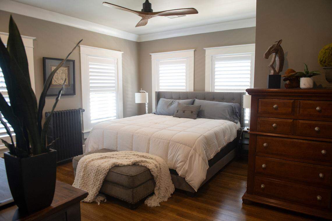 A guest bedroom in the Glenn Swetman House in Biloxi on Monday, Dec. 11, 2023.