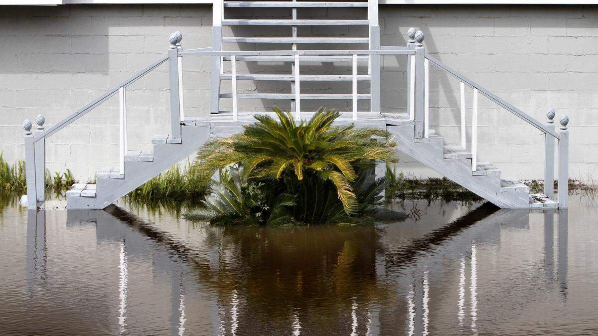 TIM ISBELL/SUN HERALDFloodwaters create a mirror image of steps at Riverbend Drive in Escatawpa on Saturday.