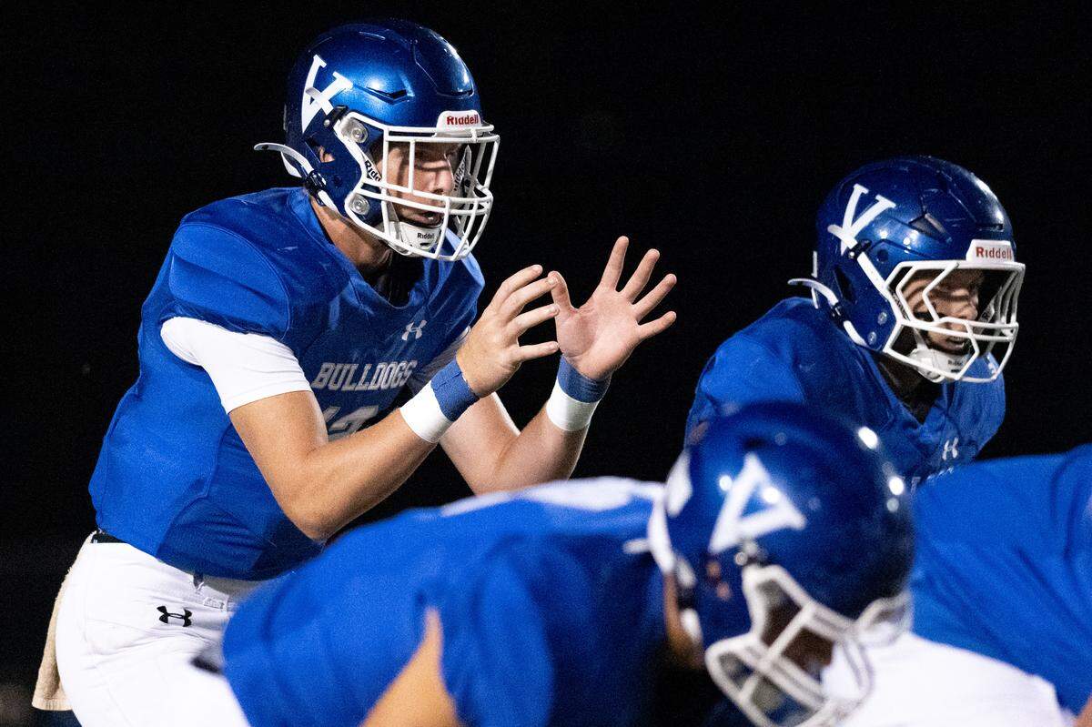 Vancleave quarterback Wyatt Adams (12) prepares to take a snap Friday in a loss to Stone.