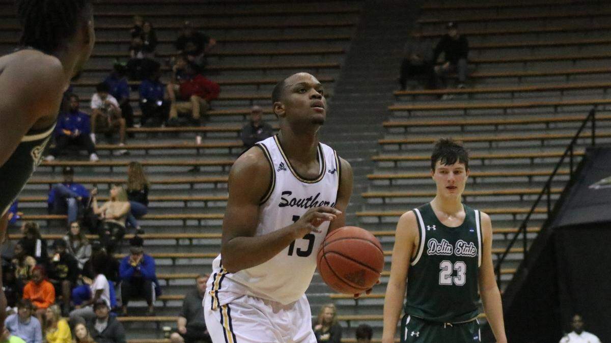 Southern Miss senior forward Boban Jacdonmi had career highs of 29 points and 10 rebounds in a win over Delta State at Reed Green Coliseum in Hattiesburg on Tuesday, Nov. 5, 2019.