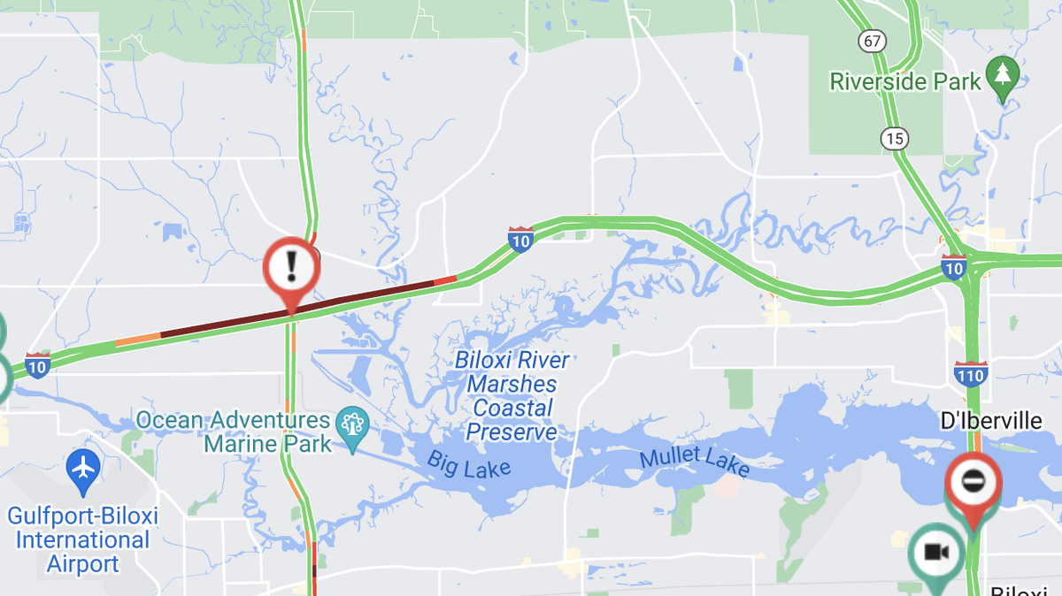 Eastbound lanes of Interstate 10 are blocked on Thursday, August 24, 2022 after at least one wreck.
