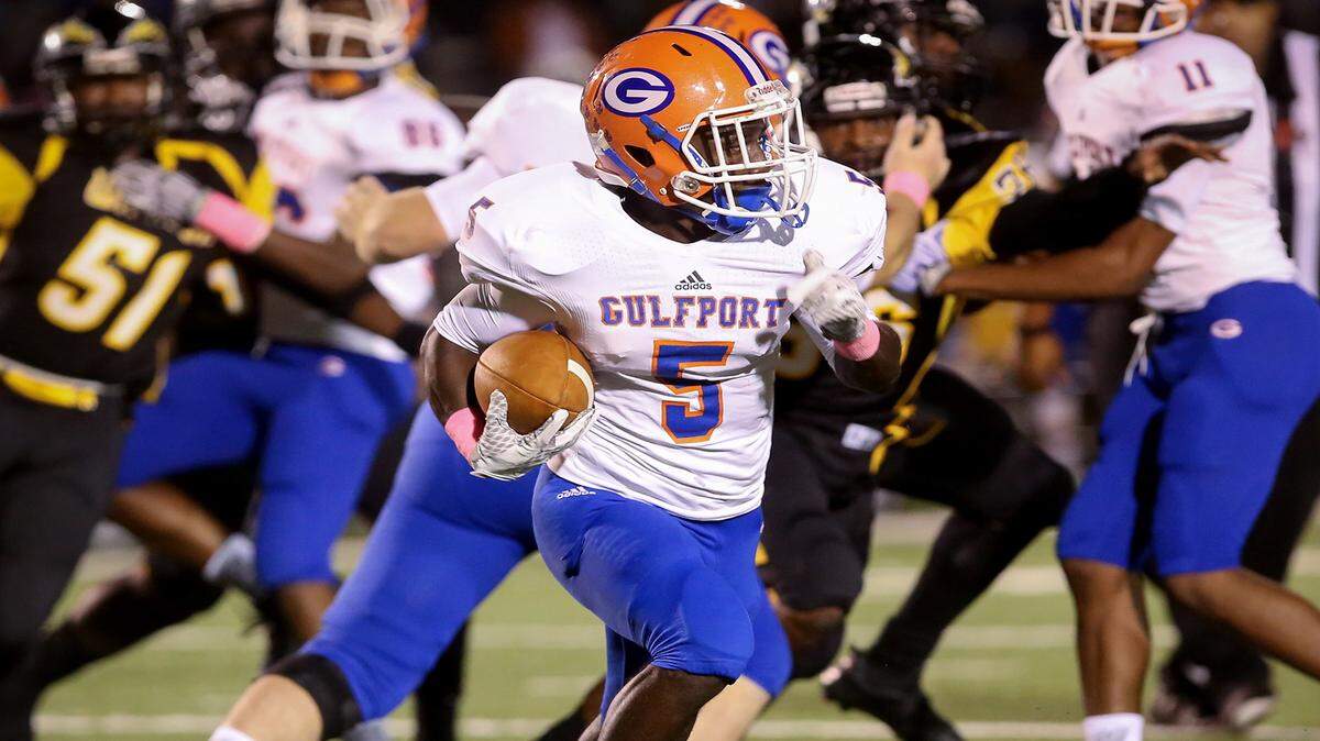 AMANDA McCOY/SUN HERALD 
 Gulfport running back Larozzo Shugart and the Admirals will host Ocean Springs on Friday in a title bout to remember. Both the Admirals and Greyhounds are undefeated in Region 4-6A.