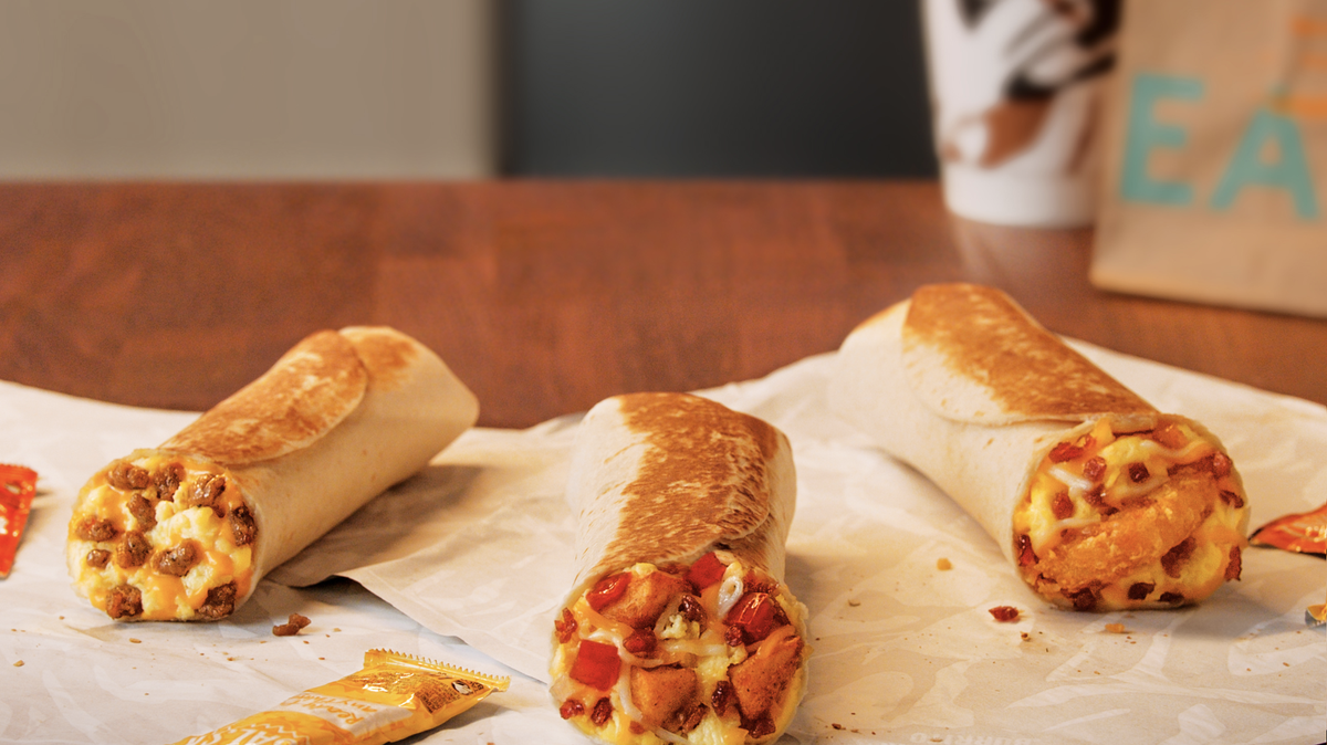 Taco Bell is celebrating the return of its breakfast items by giving away free toasted breakfast burritos on Thursday, Oct. 21 from 7-11 a.m.