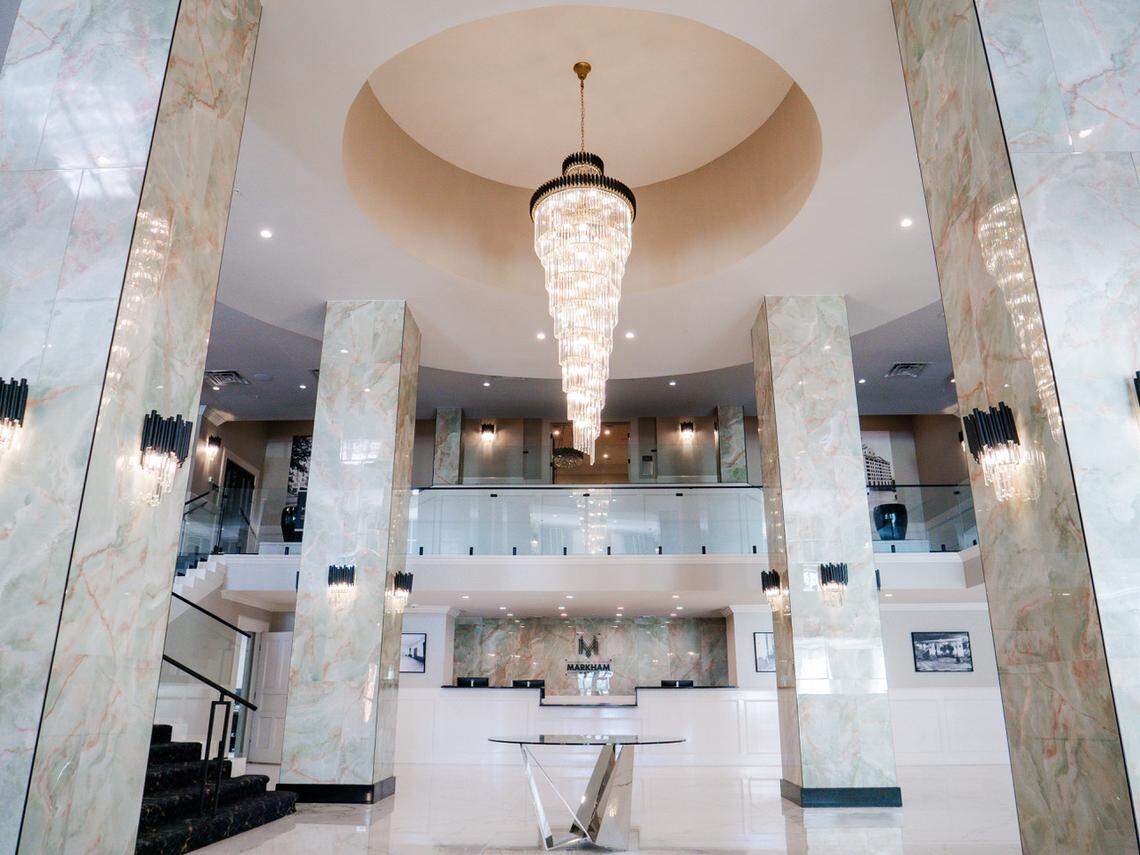 An elegant chandelier and gleaming porcelain walls and columns will welcome guest to the century-old Markham Hotel that will bring elegance and modern convenience to downtown Gulfport.