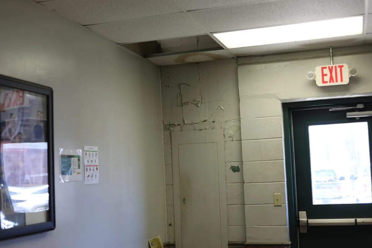 Tiles are seen peeling in NEMCC’s precision manufacturing lab last month.
