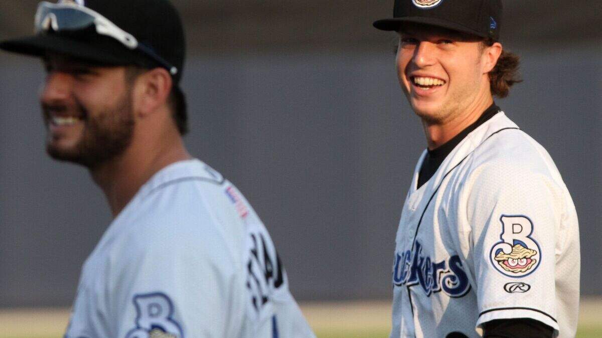 JOHN FITZHUGH/SUN HERALD 
 Biloxi Shuckers centerfielder Brett Phillip, right, hit three homers Saturday in a 9-3 win at Pensacola.