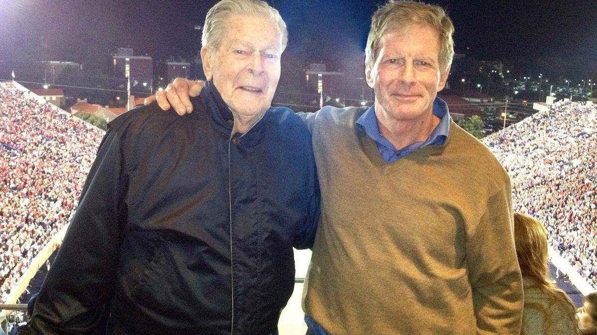 Courtesy of HENRY BARBOURPhineas Stevens, left, with his son Stuart Stevens at the 2013 Ole Miss-LSU game in Oxford.