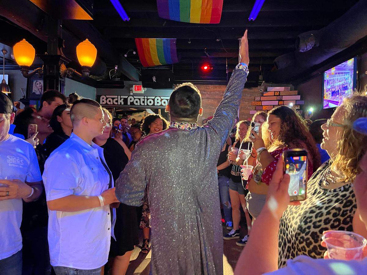 A performer at the LGBTQ Pride kick-off party at Sipp’s Bar in Gulfport on June 25, 2021.