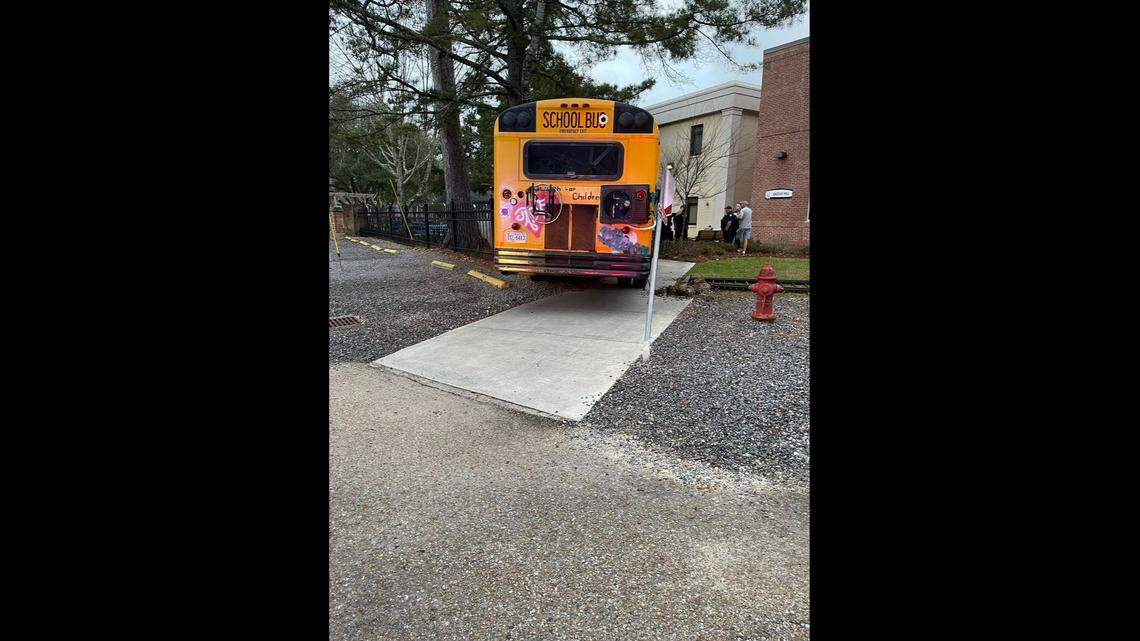 A Florida woman led police on a chase in an old school bus and crashed outside a Catholic school in Covington, Louisiana, on Feb. 7, deputies said.
