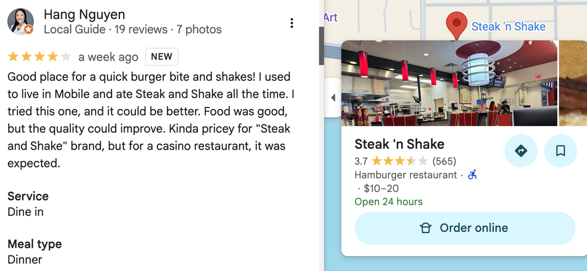 The Steak ‘n Shake at 265 Beach Blvd has a Google rating of 3.7 stars.
