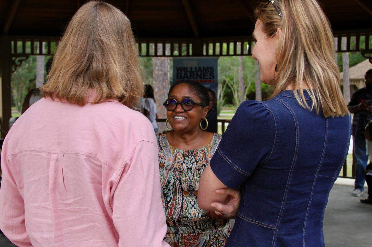 Sonya Williams Barnes, the Democratic candidate for Gulfport mayor, talks with residents during a meet-and-greet Wednesday evening, April 30, 2025,. at Bayou View Park. Barnes, who faces Republican Hugh Keating in the June 3 general election, said she’s trying to move on after negative comments in a Facebook post from Mississippi Sen. Joel Carter, also a Republican.