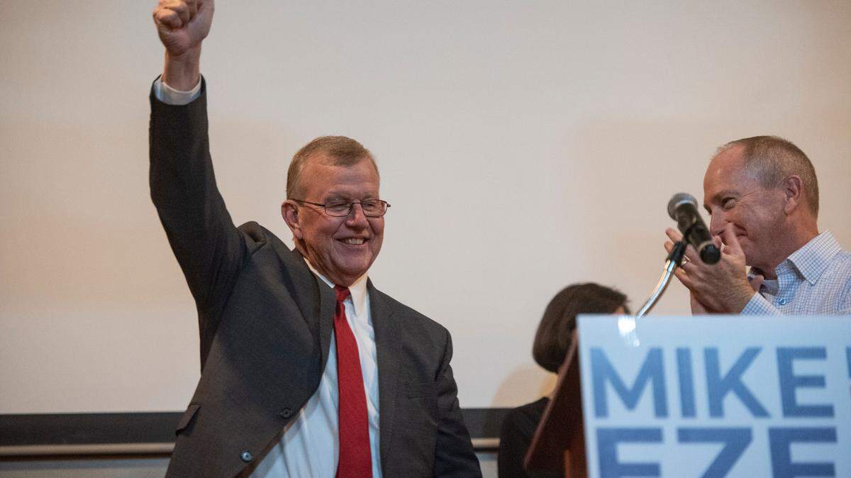 Jackson County Sheriff Mike Ezell cheers before he makes his victory speech in Mississippi’s 4th Congressional District race on election night at Grand Magnolia Ballroom and Suites in Pascagoula on Tuesday, Nov. 8, 2022.