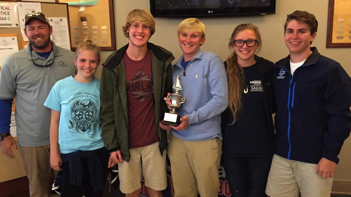 SUBMITTED 
 Coach David Grafton, Danielle Zwerg, Matthew Demboski, Crew Stanley, Haley Baker and Nicholas Gaul after Ocean Springs' sailing team recently won the Sugar Bowl High School Regatta in New Orleans.