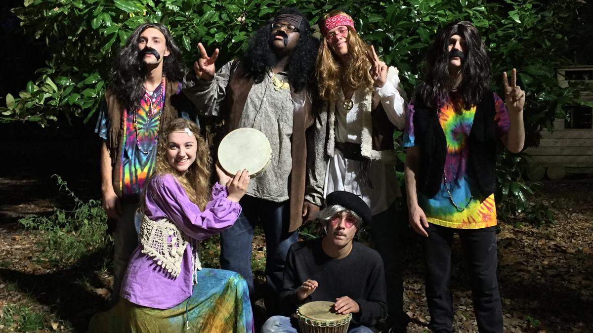 WINGS' 'A Midsummer Night's Dream' cast members Shelby Wade, front left, and Kyle Overmyer, and left to right back row, Aubry Benefield, Brandon Spann, Ethan Worch and Peyton Glydewell.