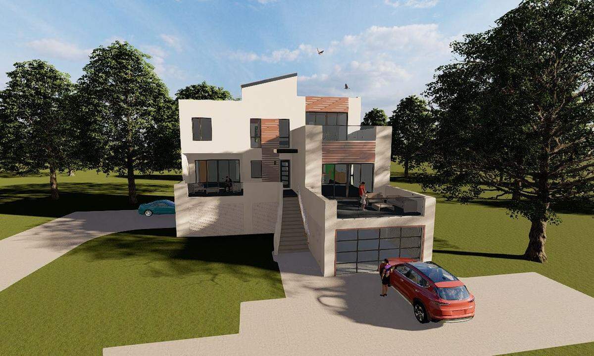 A rendering shows a front view of what the Liberty Estates luxury development homes could look like when they are completed.