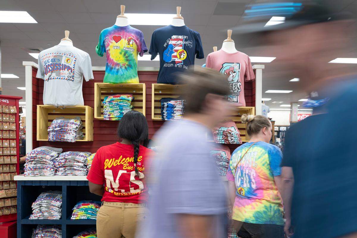 Customers shop during opening day of Buc-ee’s first Mississippi location in Harrison County on Monday, June 9, 2025.